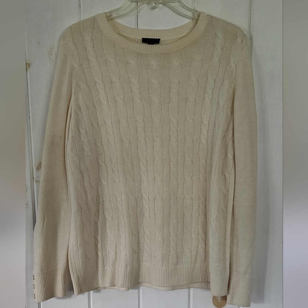 Talbots Soft Lambswool Crewneck Cable Knit Sweater
